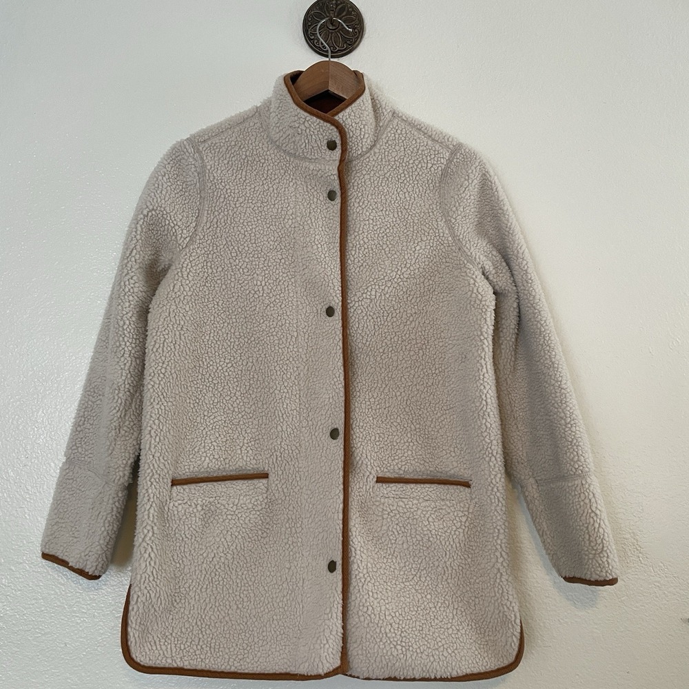 Old Navy Ivory White Long‎ Sherpa Jacket Coat Brown Faux Suede XS